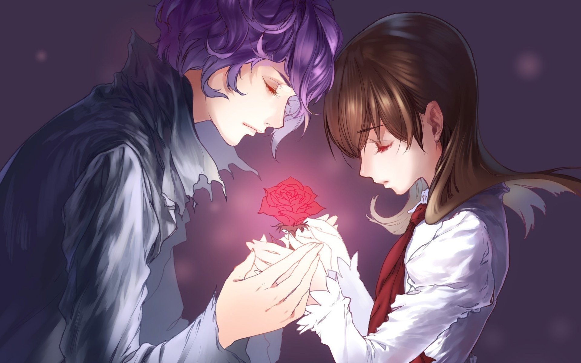 anime, Couple, Rose, Flower, Love, Girl, Male Wallpaper