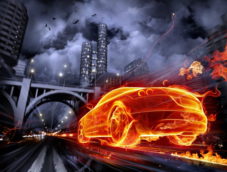 city, Fire, Road, Cars, Supercar, Orange, Speed, Race, Motors, Force, Fast HD Wallpaper Desktop Background