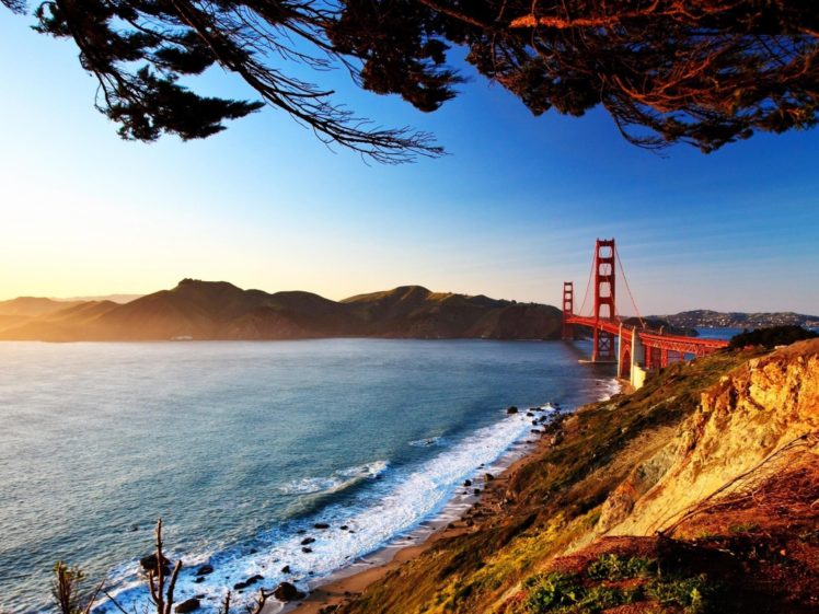 water, Landscapes, Nature, Sun, Bridges, Golden, Gate, Bridge, San, Francisco HD Wallpaper Desktop Background