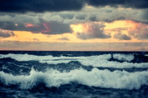 horizon, Waves, Sunset, Troubled, Sea, Waves, Clouds, Sea