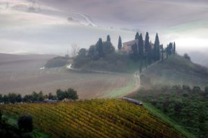tuscany, Fog, Field, Morning, Landscape, Farm, Italy