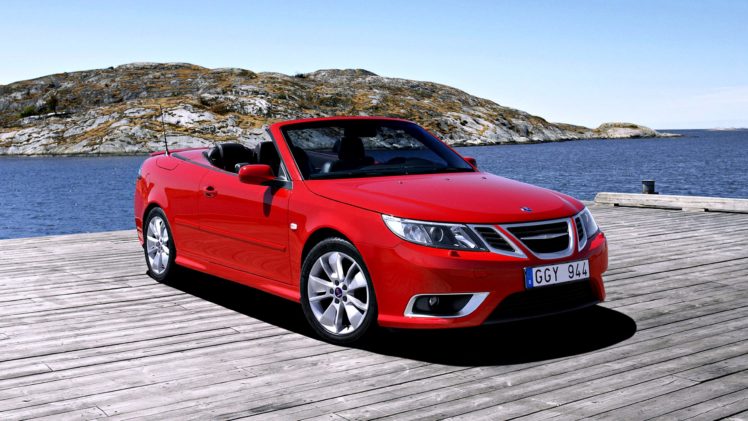 2008, Saab, 9 3, Aero, Convertible, Red, Sea, Speed, Roof, Landscape, Motors, Cars HD Wallpaper Desktop Background