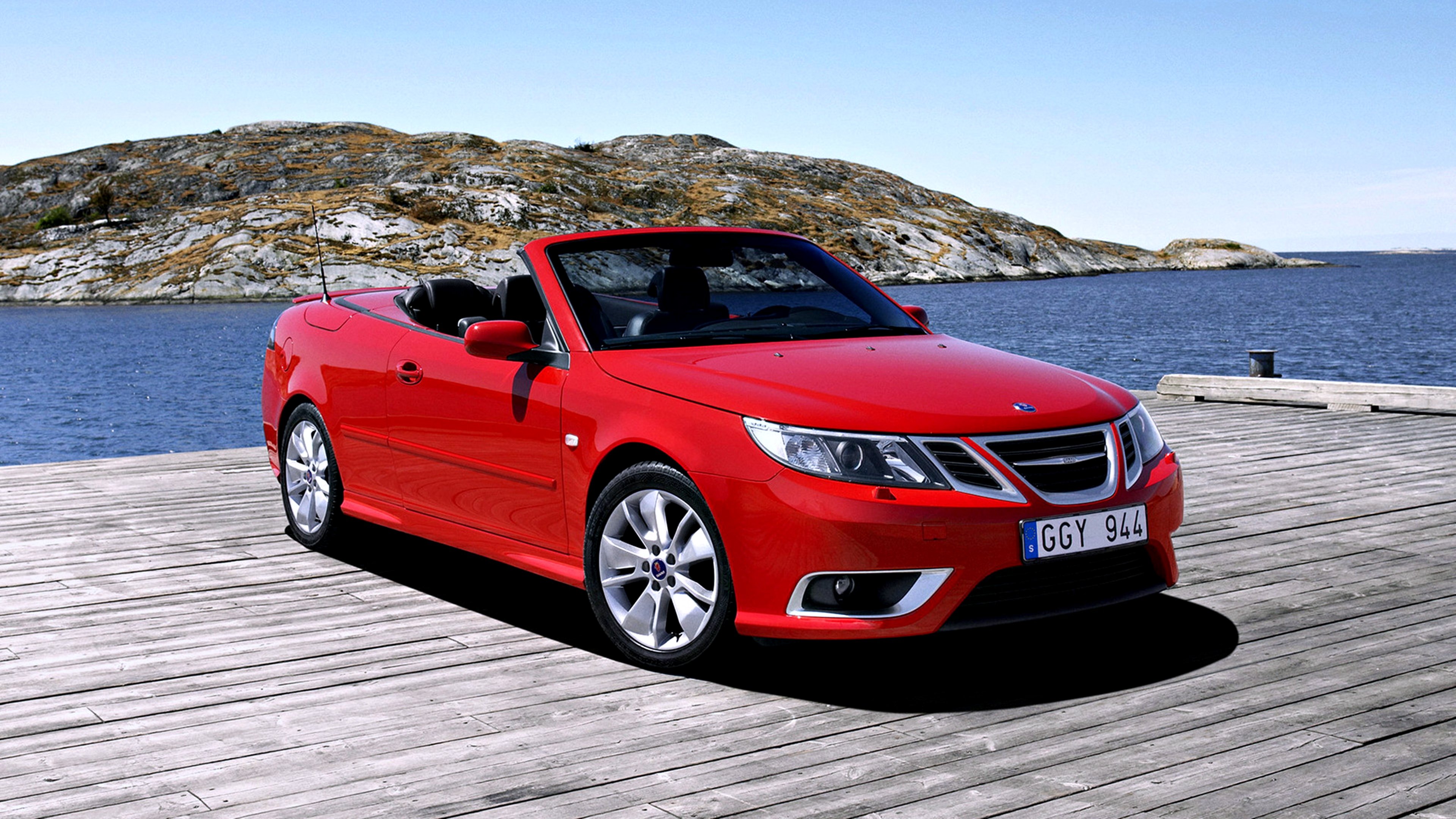 2008, Saab, 9 3, Aero, Convertible, Red, Sea, Speed, Roof, Landscape, Motors, Cars Wallpaper