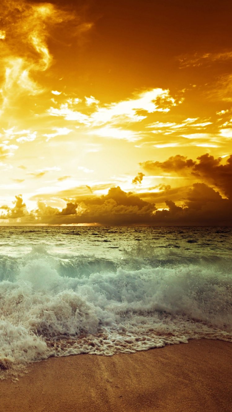 sea, Waves, Sunset, Sky, Clouds, Landscape, Nature, Beaches HD Wallpaper Desktop Background
