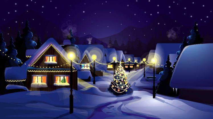 night, Lights, Christmas, Holidays HD Wallpaper Desktop Background
