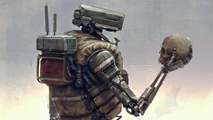 robot, Looking, Skull, Fantasy, Sci fi, Technology, Soldier HD Wallpaper Desktop Background