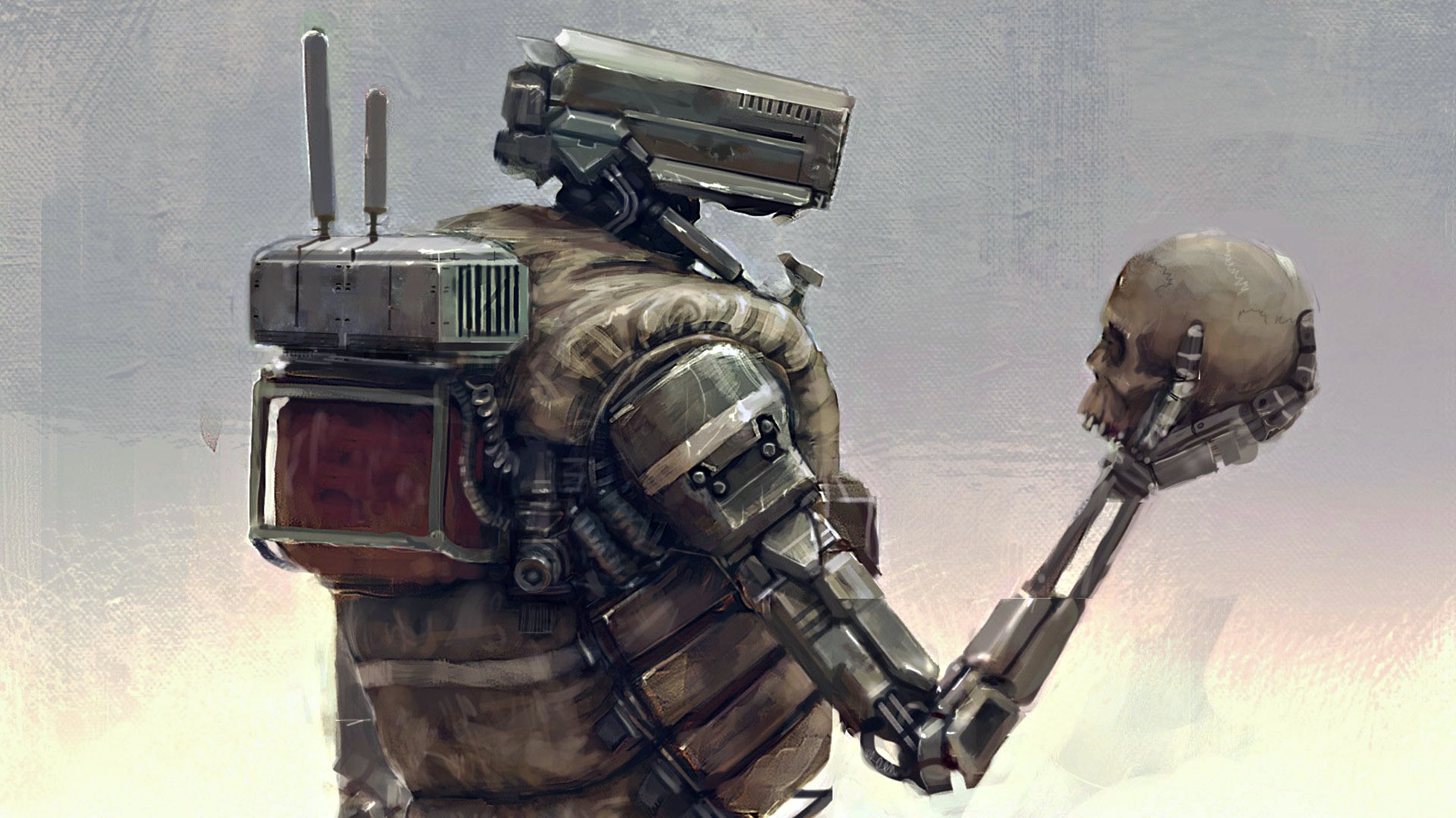 robot, Looking, Skull, Fantasy, Sci fi, Technology, Soldier Wallpaper