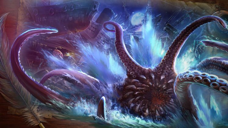 nightmares, From, The, Deep, Mmo, Online, Fantasy, Adventure, Fantasy, Puzzle, 1nftd, Monster, Creature, Octopus HD Wallpaper Desktop Background