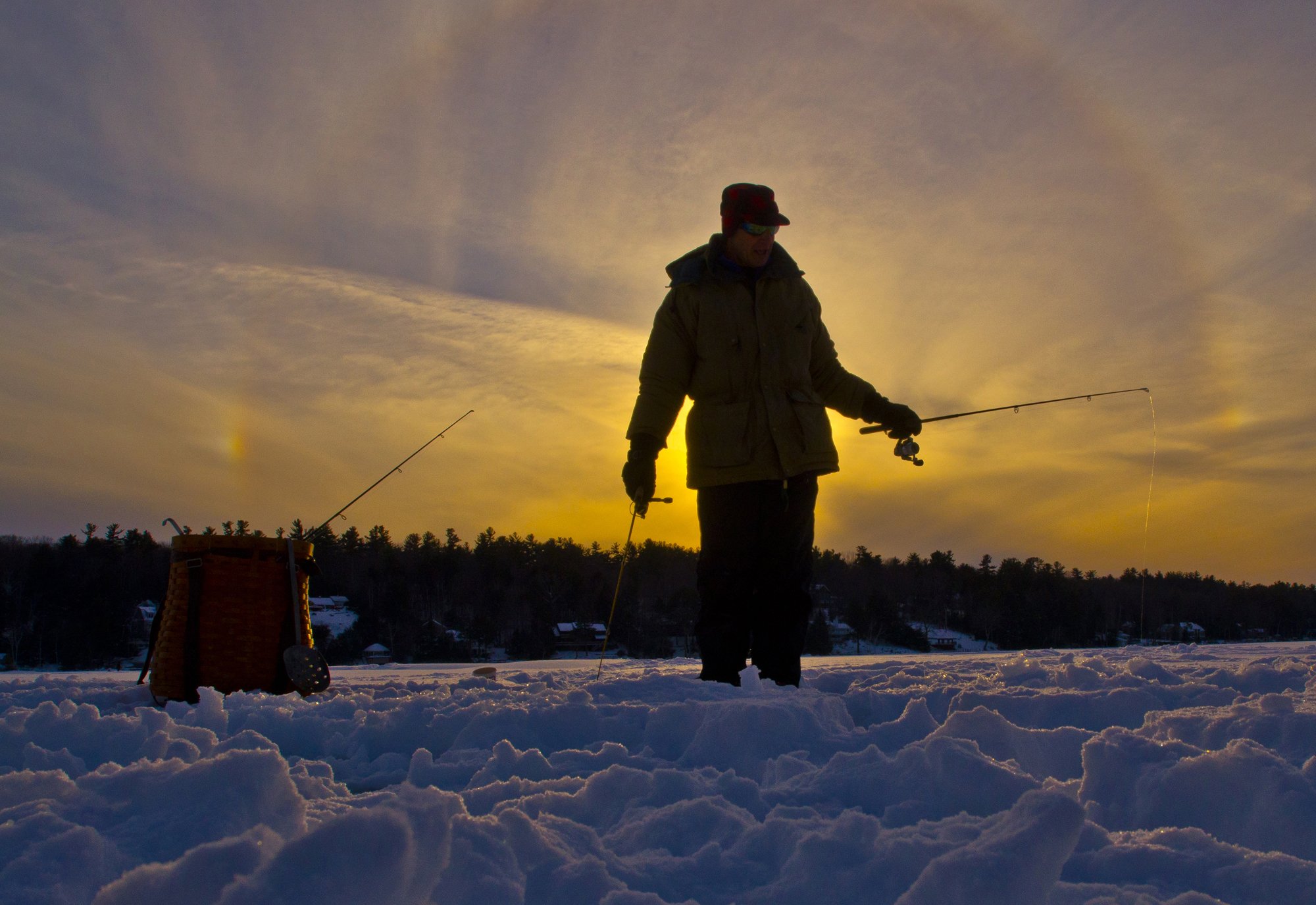 fishing, Fish, Sports, Sunset, Sunrise, Lake, Winter, Ice, Frozen Wallpaper