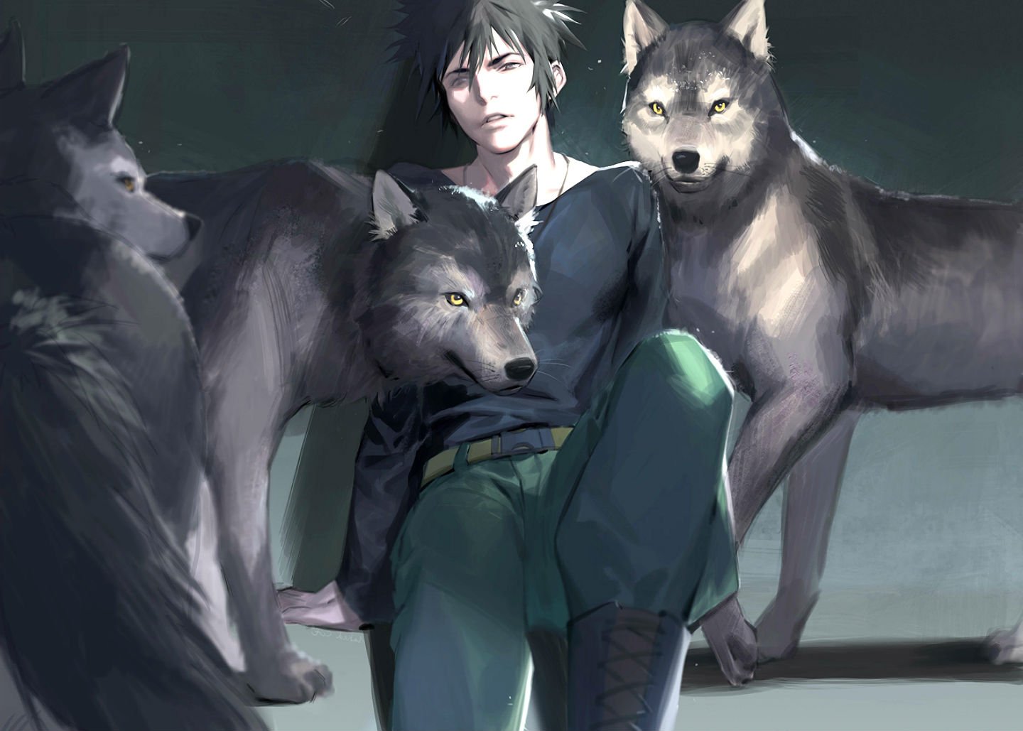 all, Male, Animal, Black, Hair, Kougami, Shinya, Male, Naked, Cat, Necklace, Psycho pass, Short, Hair, Wolf Wallpaper