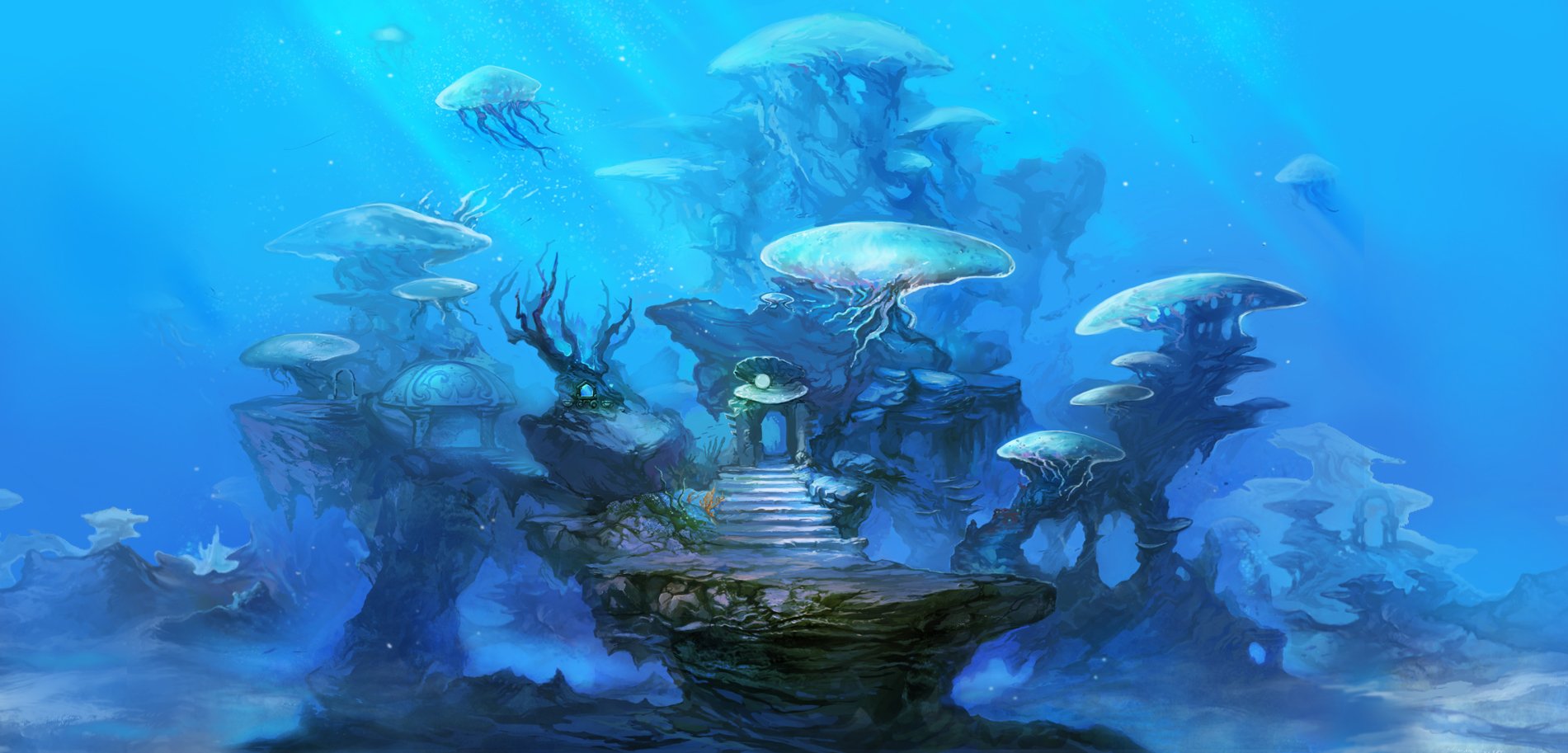 animal, Blue, Electric, Sheep, Nobody, Original, Ruins, Stairs, Underwater, Water Wallpaper
