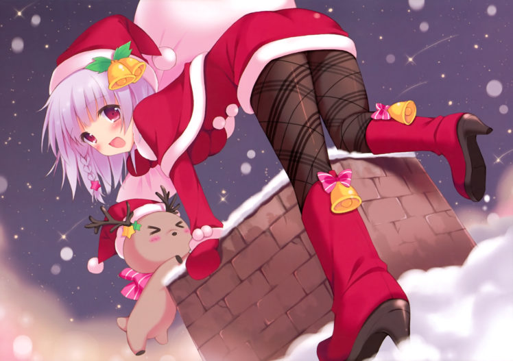 animal, Blush, Christmas, Original, Pan,  mimi , Pink, Hair, Snow, Stars HD Wallpaper Desktop Background