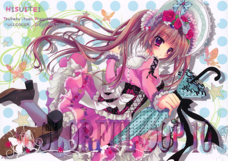 brown, Hair, Butterfly, Dress, Flowers, Hat, Hisuitei, Izumi, Tsubasu, Long, Hair, Original, Thighhighs, Twintails, Umbrella HD Wallpaper Desktop Background