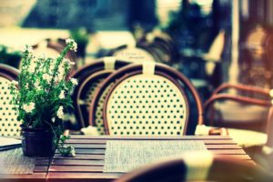 outdoors, Tables, Bokeh, Chairs, Depth, Of, Field, White, Flowers, Blurred, Background, Potted, Plant