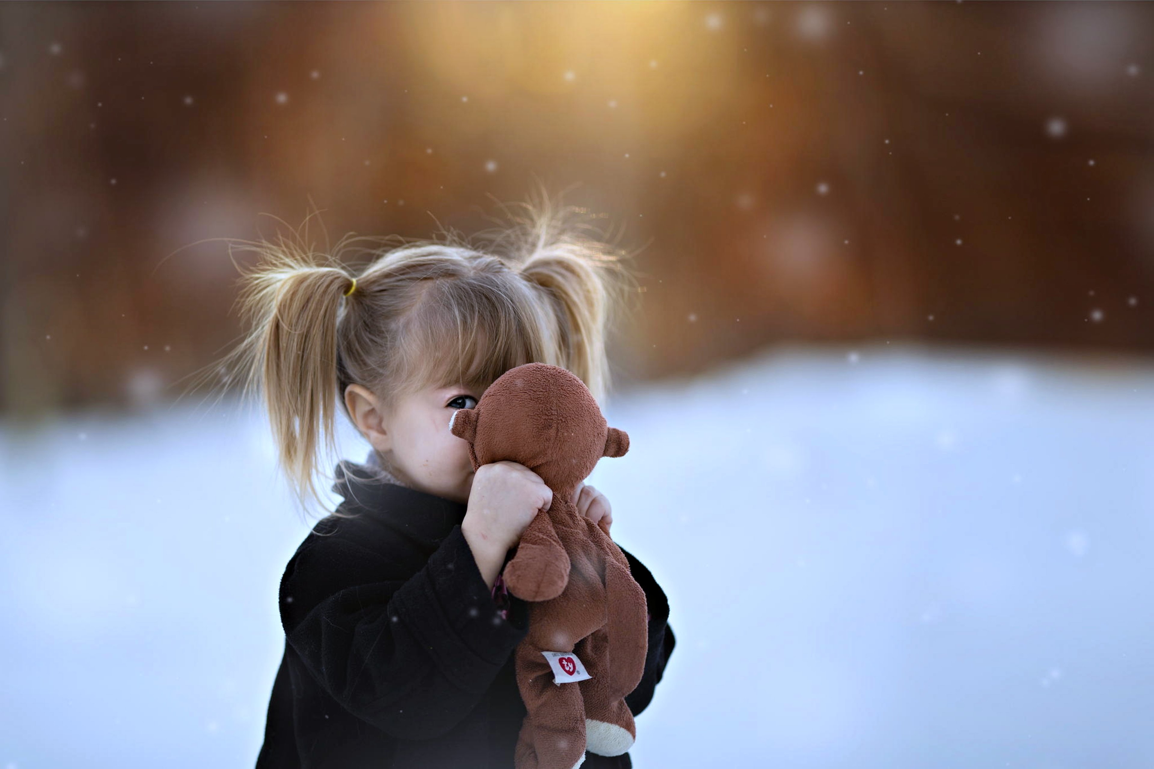 children, Kids, Snow, Landscapes, Doll, Teddy, Little, Girls, Joy, Happy, Fun, Life Wallpaper