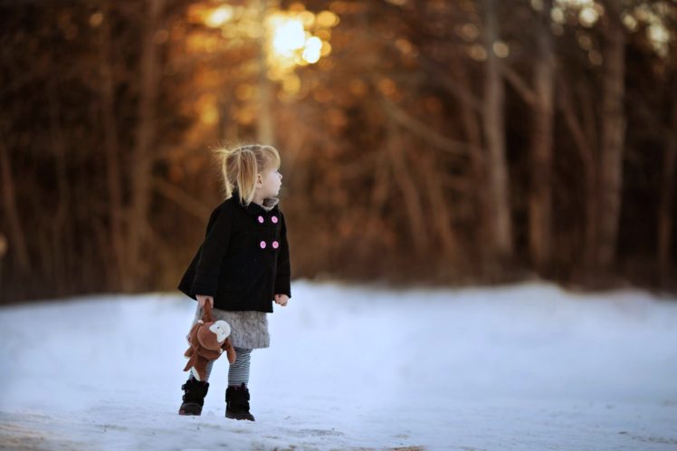 children, Kids, Snow, Landscapes, Doll, Teddy, Little, Girls, Joy, Happy, Fun, Life HD Wallpaper Desktop Background