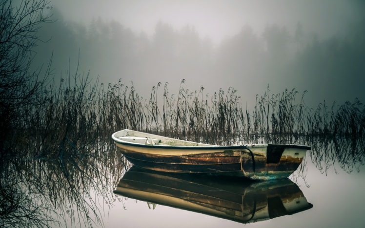 boat, Lake, Reeds, Reflection HD Wallpaper Desktop Background