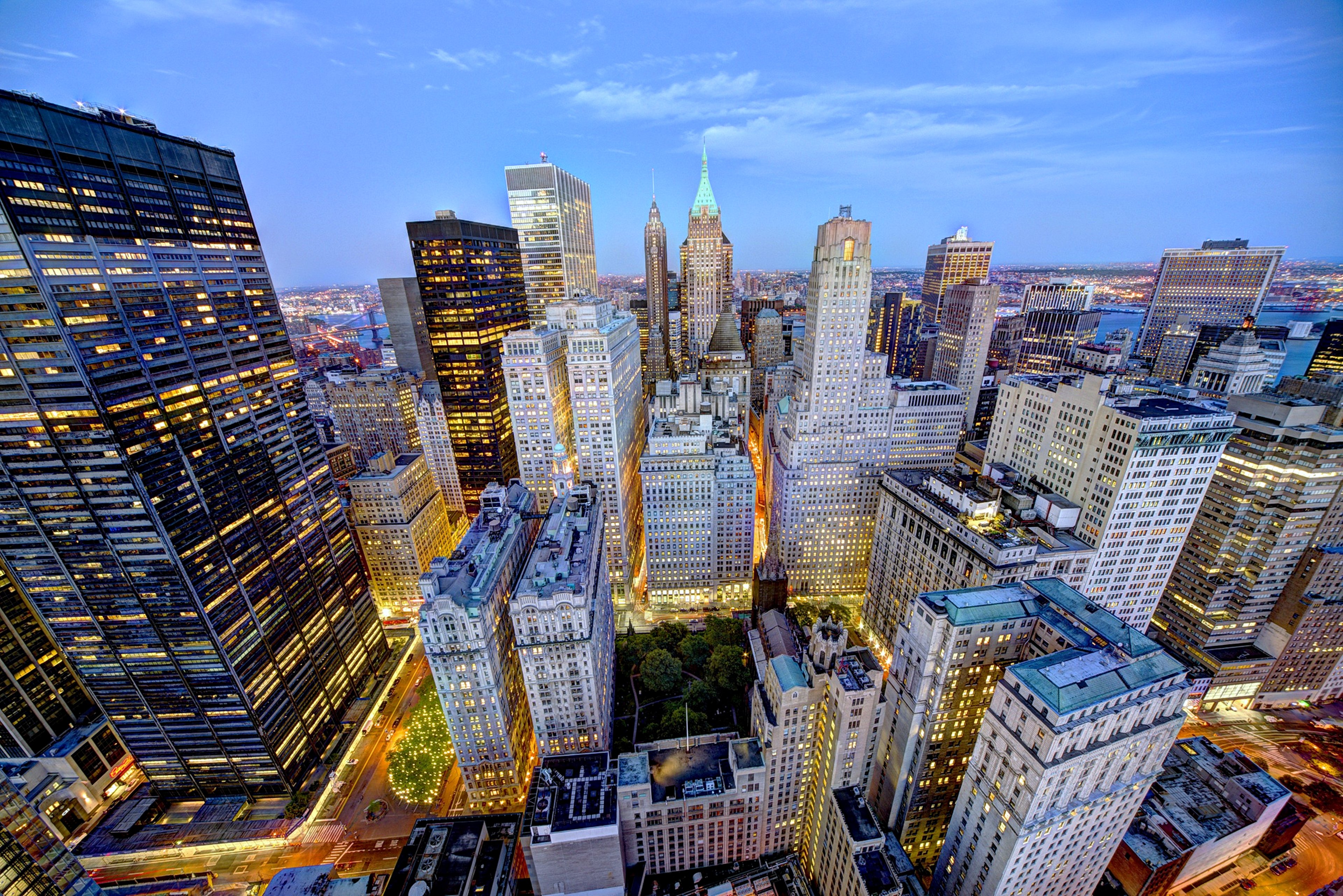 new, York, New, York, City, Lower, Manhattan, Financial, District, Chase, Plaza, Zuccotti, Park, Nyc, Usa, Skyscrapers, Houses, Buildings, Roofs, Evening, Lights, City, Landscapes Wallpaper