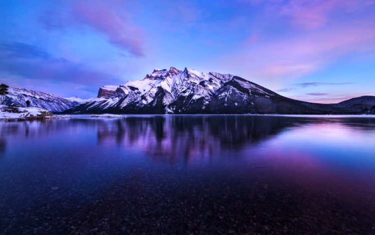 alberta, Banff, Canada, Clouds, Lakes, Landscapes, Mountains, Night, Sky, Snow, Sunrise HD Wallpaper Desktop Background