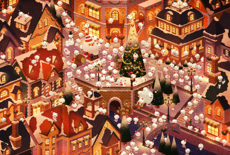 christmas, Original, Sebascha, Snowman HD Wallpaper Desktop Background