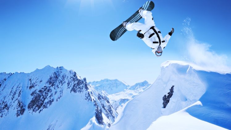 extreme, Snow, Snowboarding, Sports, Winter, Landscapes, Man, Mountains, Sky, Surfboard, Joy, Fun HD Wallpaper Desktop Background