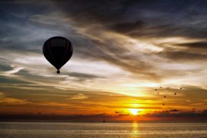zeppelin, Air, Balloon, Landscapes, Sunset, Sky, Clouds, Birds, Nature, Sea, Beauty, Boats