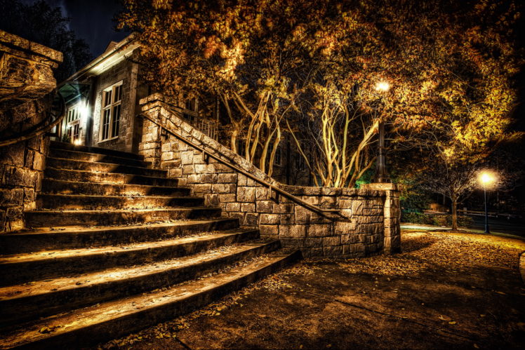 parks, Autumn, Stairs, Night, Hdr, Nature HD Wallpaper Desktop Background