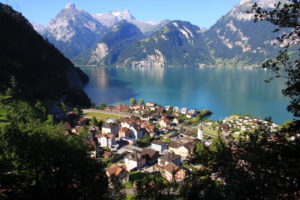 scenery, Switzerland, Mountains, Morschach, Cities, Lakes