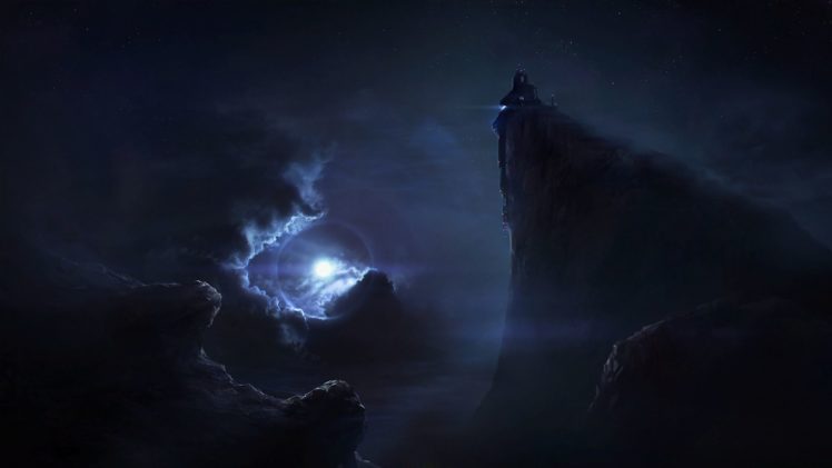 starcraft, Moonlight, Night, Cliff, Drawing, Sci fi HD Wallpaper Desktop Background