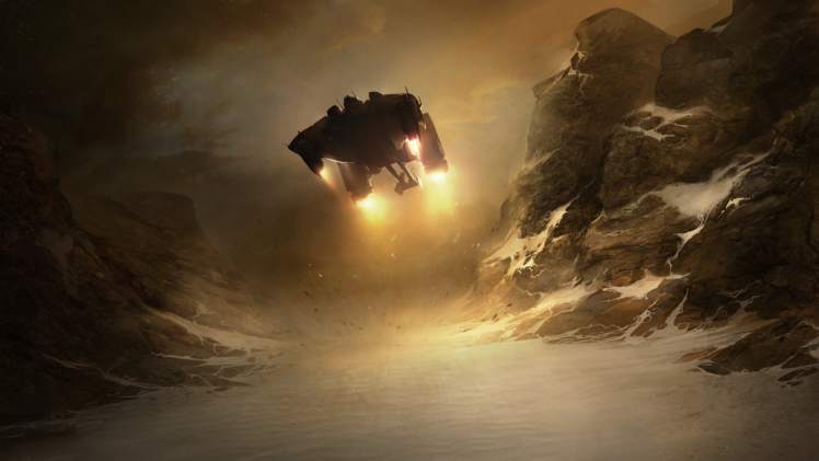 starcraft, Spaceship, Landing, Snow, Drawing, Sci fi HD Wallpaper Desktop Background