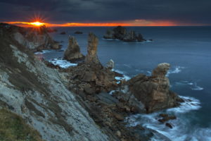 sunset, Sea, Rocks, Landscape, Ocean