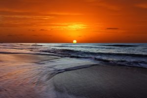 sunset, Orange, Beach, Ocean