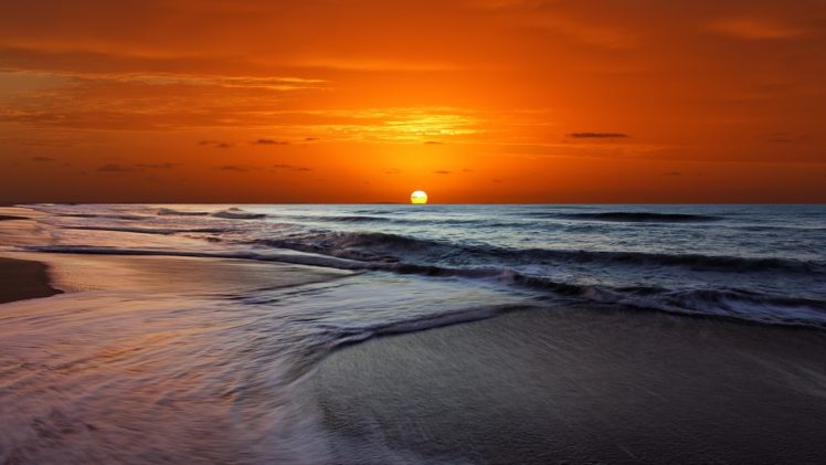 sunset, Orange, Beach, Ocean HD Wallpaper Desktop Background