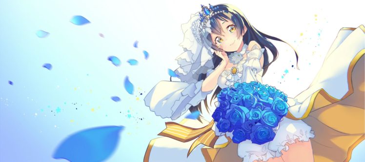 flowers, Headdress, Long, Hair, Love, Live , School, Idol, Project, Petals, Rose, Sonoda, Umi, Wedding, Attire, Yellow, Eyes, Yoo,  tabi, No, Shiori HD Wallpaper Desktop Background