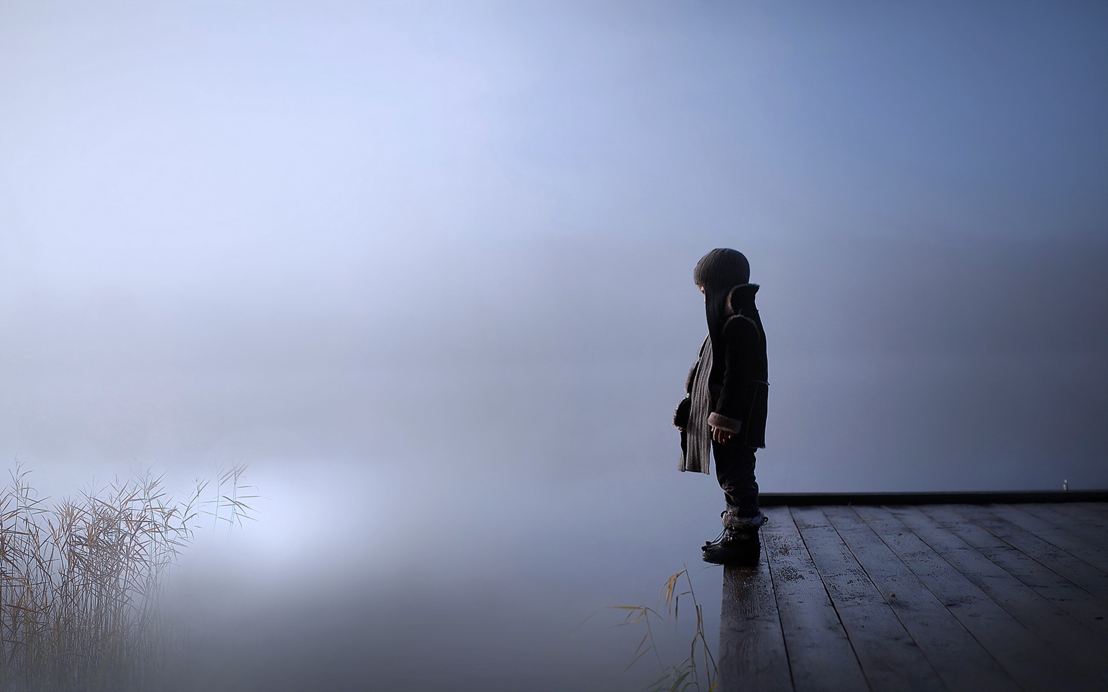 kids, Children, Sad, Lonely, Fog, Lakes, Alone, Cold, Winter, Pain, Look Wallpaper