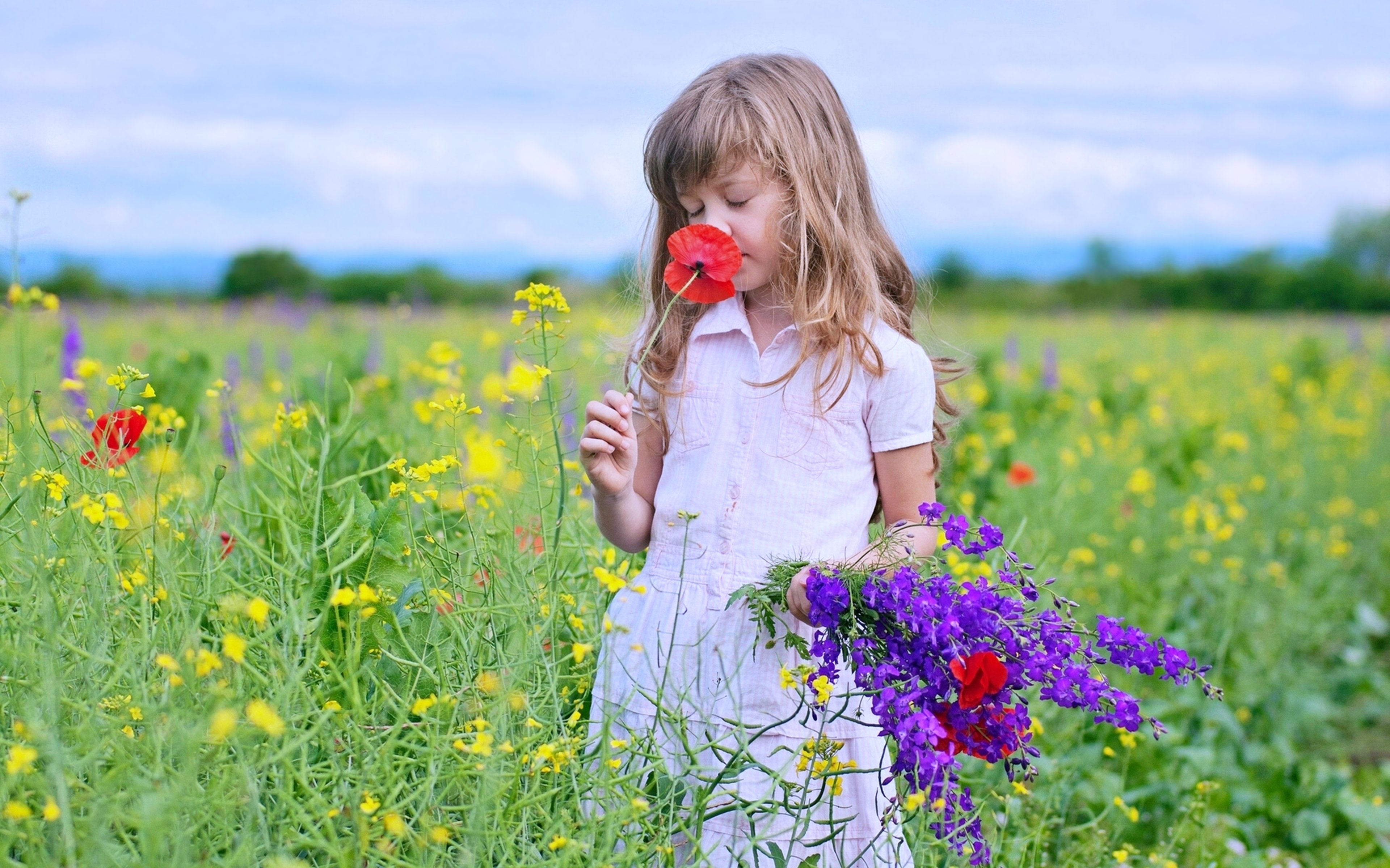 kids, Children, Nature, Landscapes, Flowers, Fields, Spring, Joy, Fun, Happy, Emotions, Earth, Countryside Wallpaper