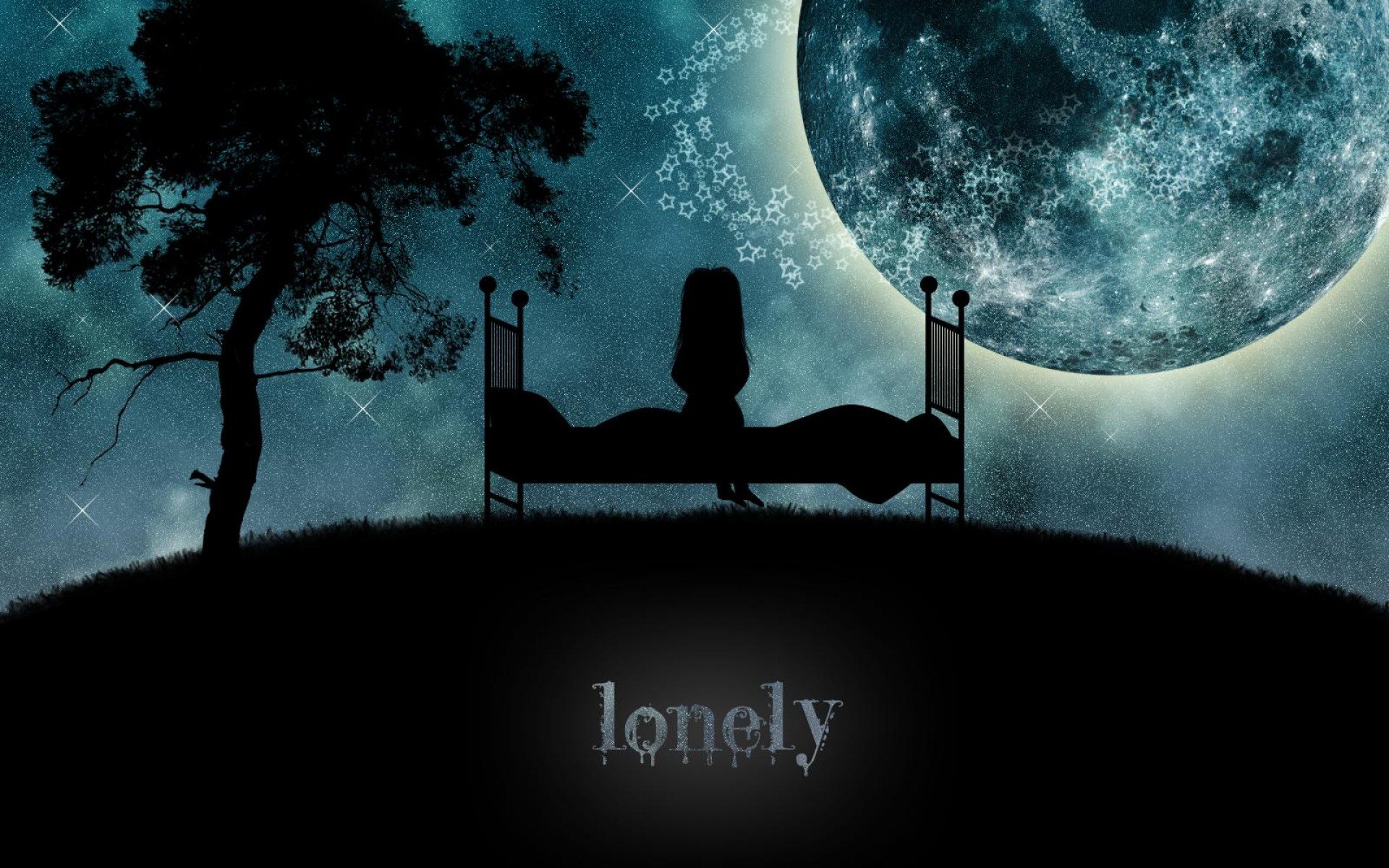 lonely, Mood, Sad, Alone, Sadness, Emotion, People, Loneliness, Solitude, Original, Moon, Girl Wallpaper