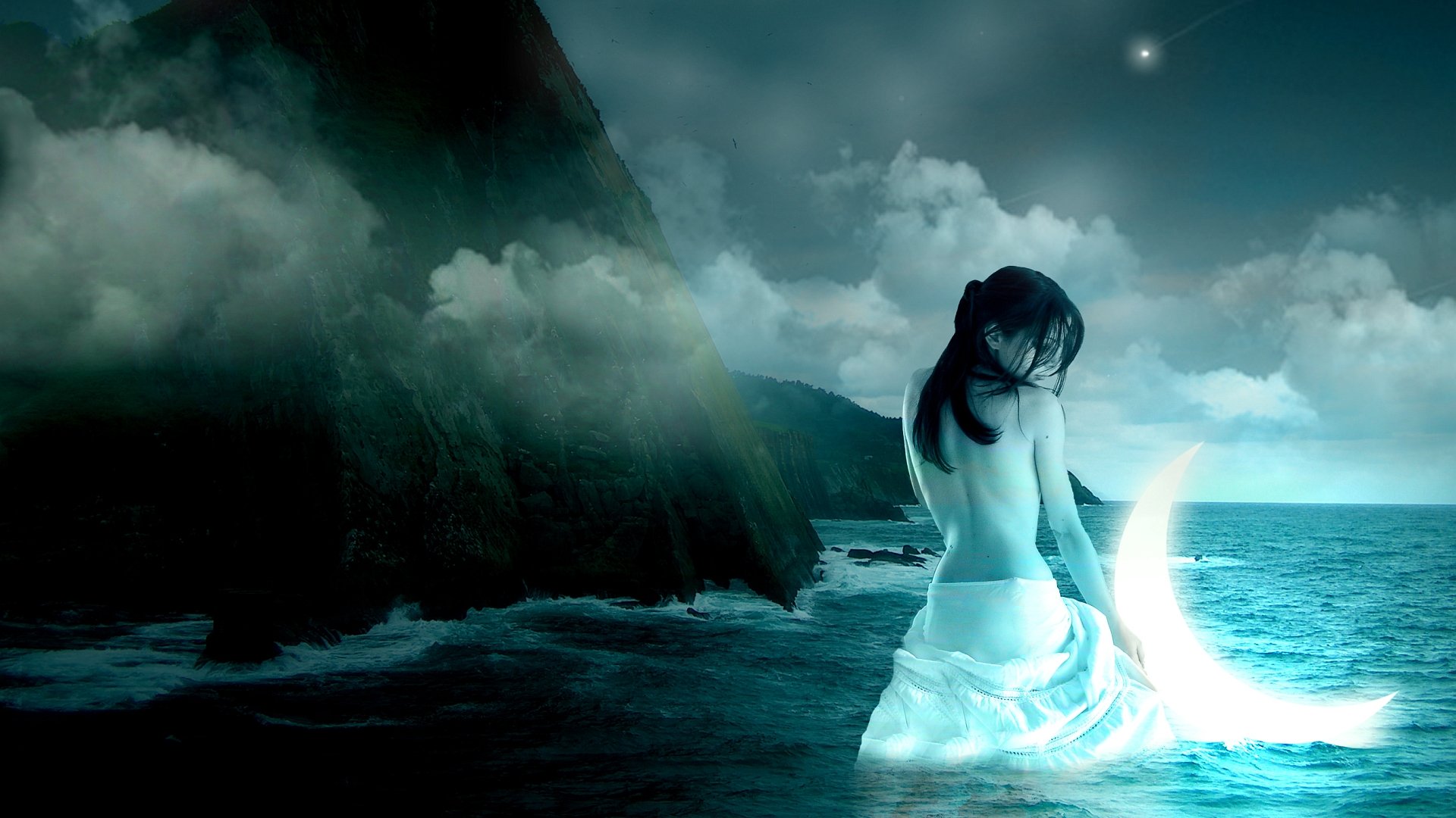 lonely, Mood, Sad, Alone, Sadness, Emotion, People, Loneliness, Solitude, Moon, Mermaid Wallpaper