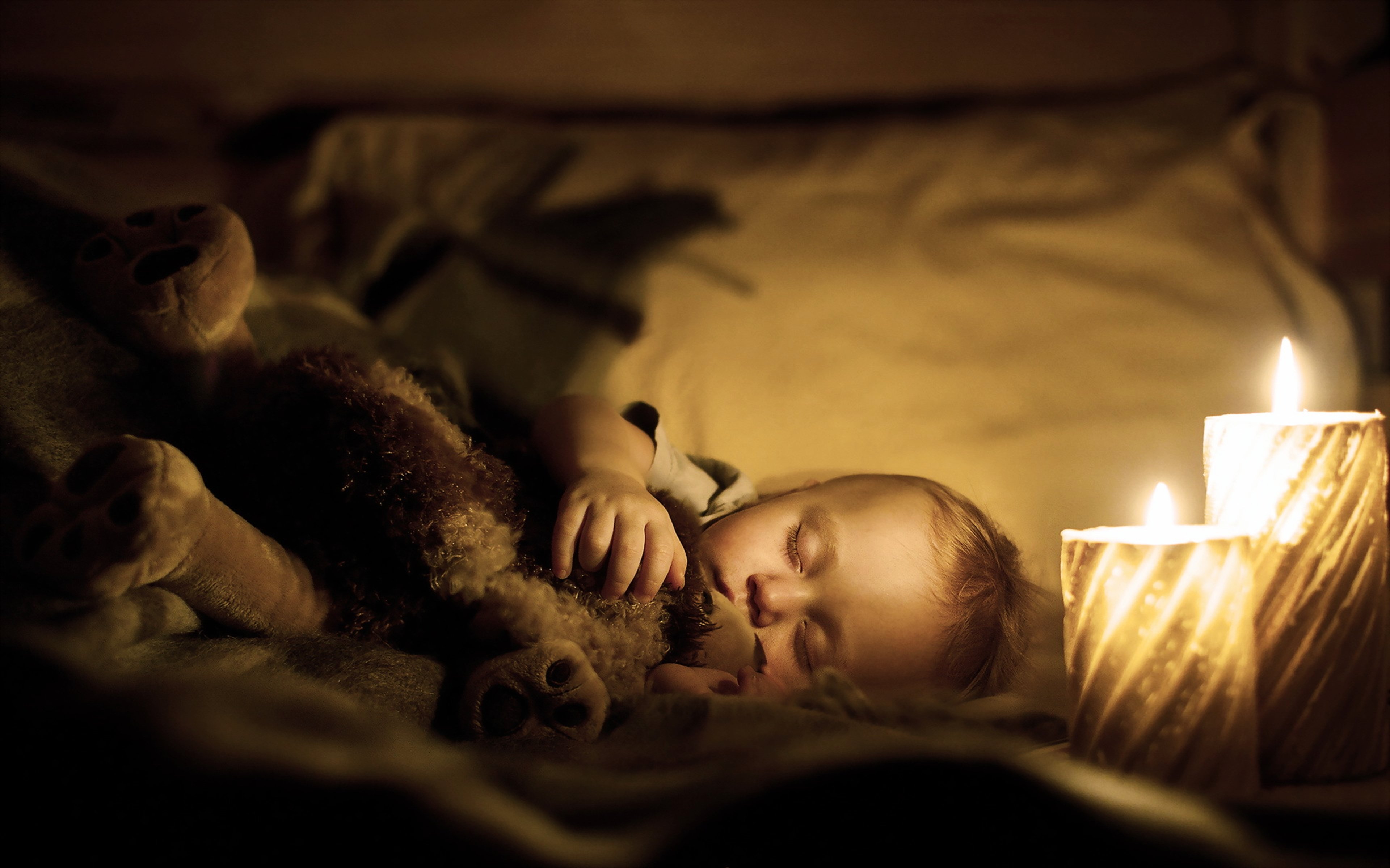 bed, Kids, Children, Childhood, Fun, Joy, Happy, Nature, Little, Sleep, Candles, Lights, Teddy Wallpaper