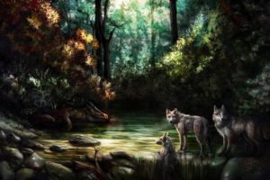 wolf, Wolves, Predator, Carnivore, Artwork, Forest