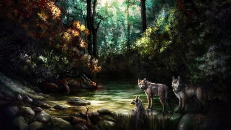 wolf, Wolves, Predator, Carnivore, Artwork, Forest HD Wallpaper Desktop Background