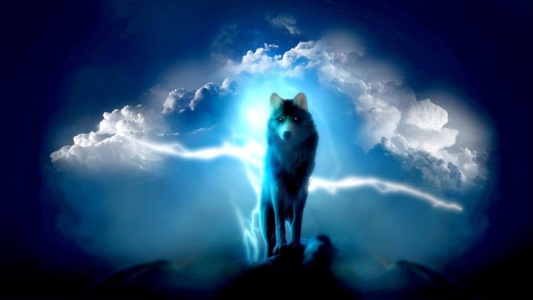 wolf, Wolves, Predator, Carnivore, Artwork, Fantasy, Sky, Storm, Lightning HD Wallpaper Desktop Background