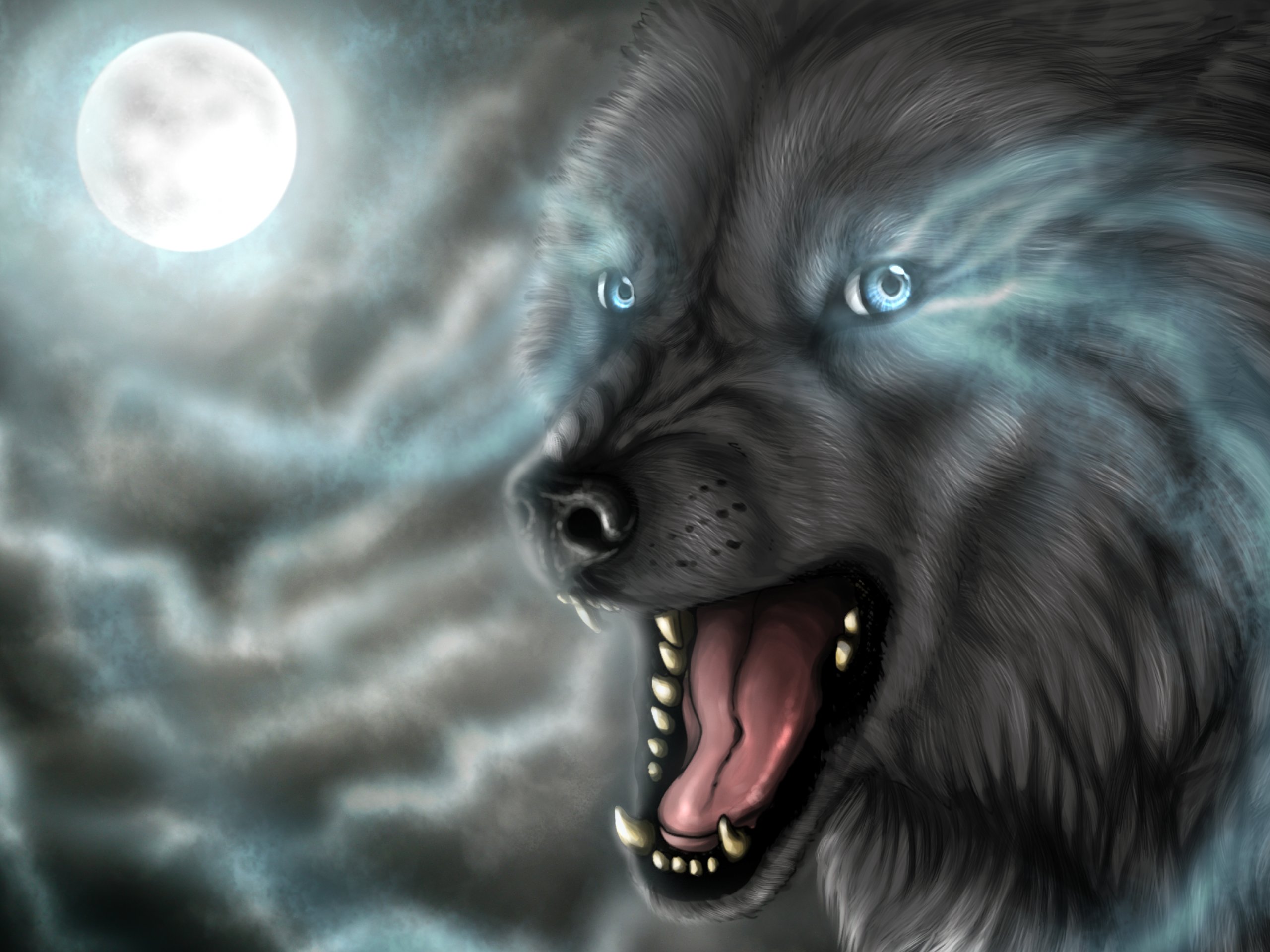 wolf, Wolves, Predator, Carnivore, Artwork, Moon Wallpaper