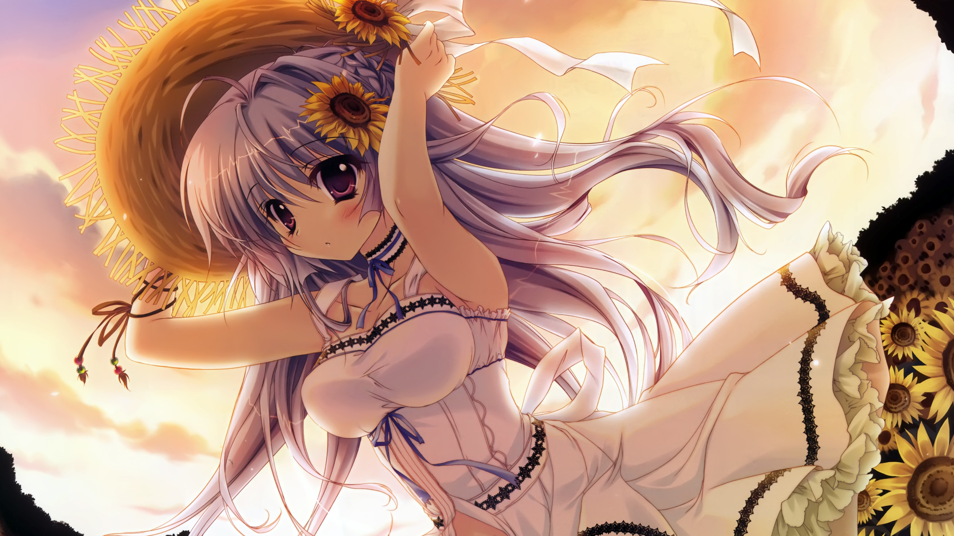izumi, Tsubasu, Long, Hair, Original, Purple, Eyes, Summer, Dress Wallpaper