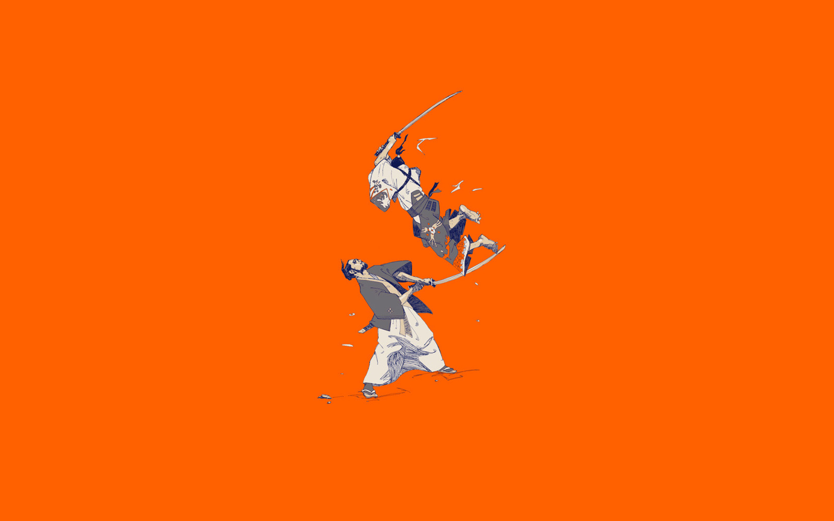 orange, Samurai, Duel Wallpaper