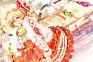 blonde, Hair, Bow, Christmas, Flandre, Scarlet, Hat, Red, Eyes, Snow, Touhou, Wings