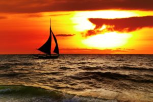 sea, Ocean, Boat, Yacht, Sky, Clouds, Sunset, Orange, Landscapes, Nature, Earth, Beaches