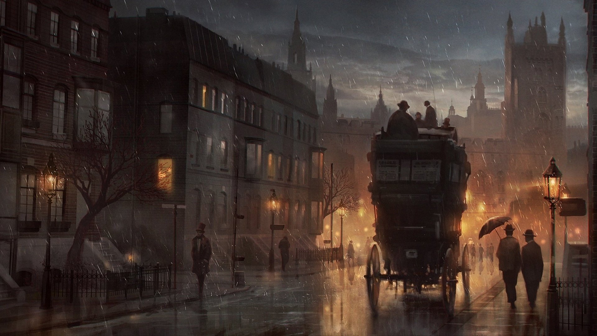 painting, London, Rainy, Old, London Wallpaper