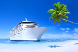steamship, Ship, Tourism, Travel, Beach, Island, Sunny, Blue, Summer, Palms, Sand, Sea, Calm, Beautiful, White, Sky