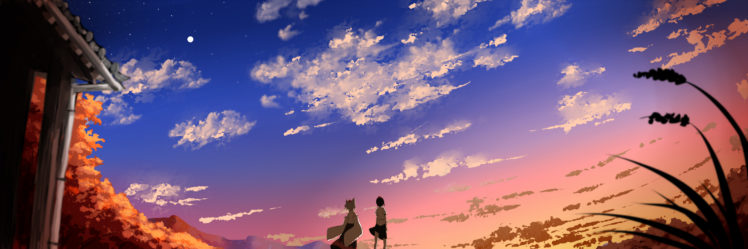 clouds, Hutotomomo, Inubashiri, Momiji, Landscape, Scenic, Shameimaru, Aya, Sky, Sunset, Touhou HD Wallpaper Desktop Background